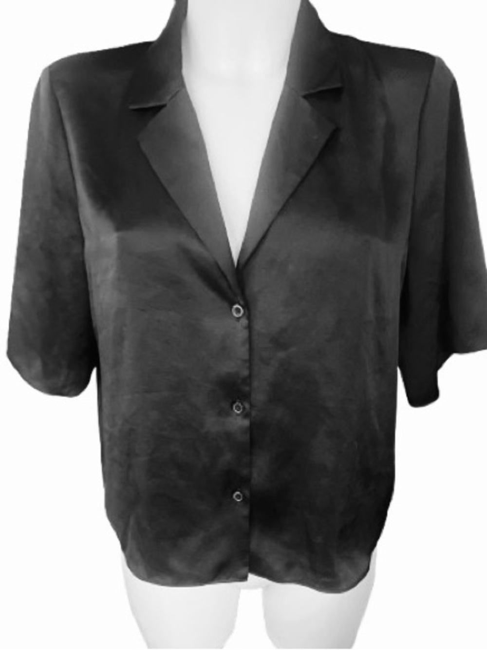 Wilfred Aritzia Short Sleeve Button Up Black Collared Shirt Size Medium